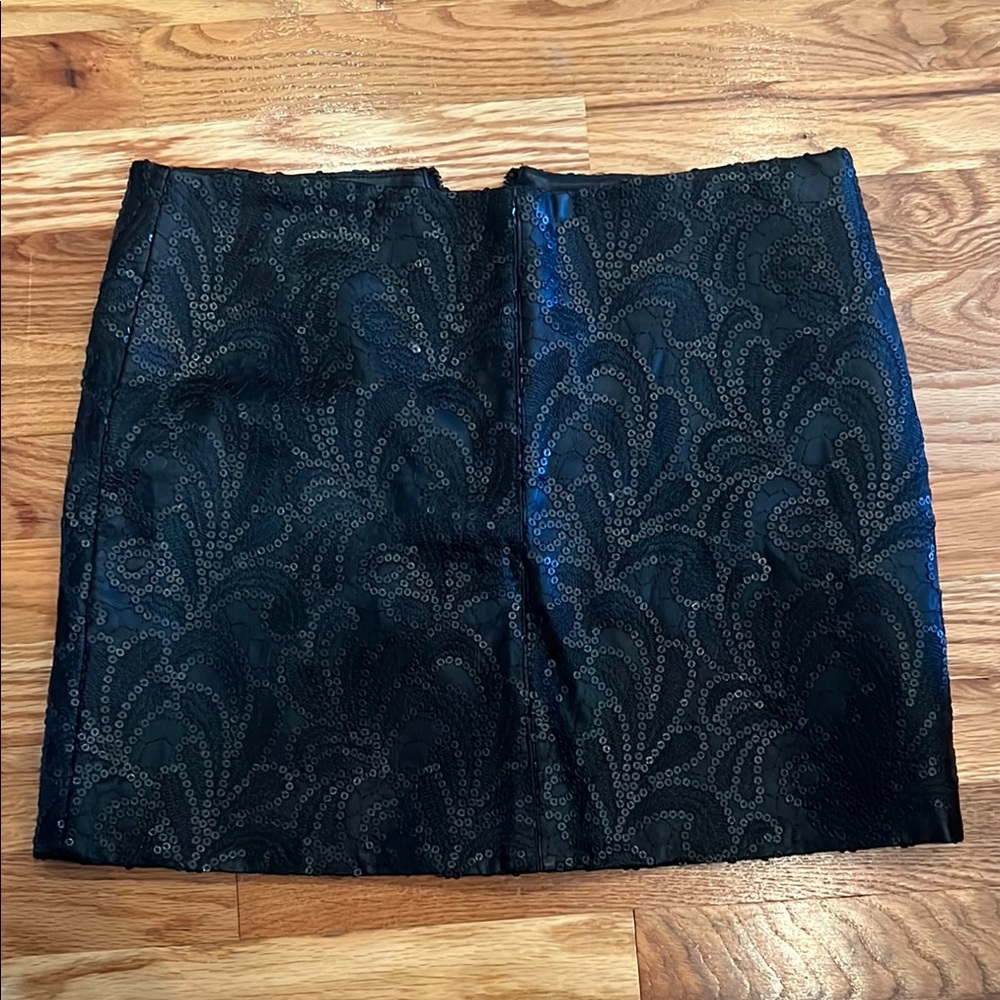 Blank NYC Black Lace look faux leather Skirt